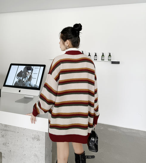 Multi Stripe Loose Knit Cardigan